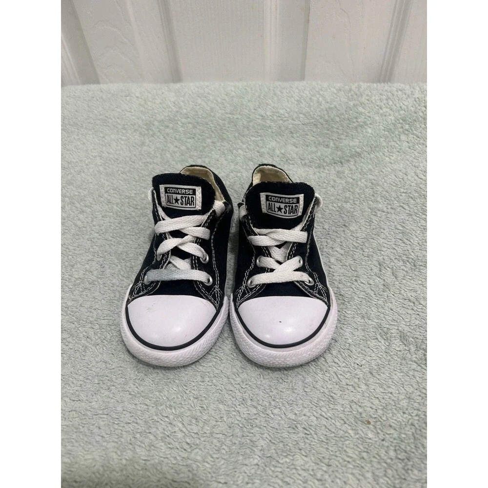 Converse All Star Toddler Low Top Sneakers Black White Size 8 Infant Canvas